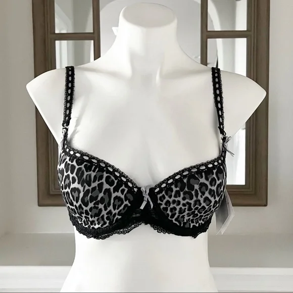 Isaac Mizrahi Balconette Push-Up Bra Animal Print Lace Trim Size 34C NWT - Picture 15 of 15